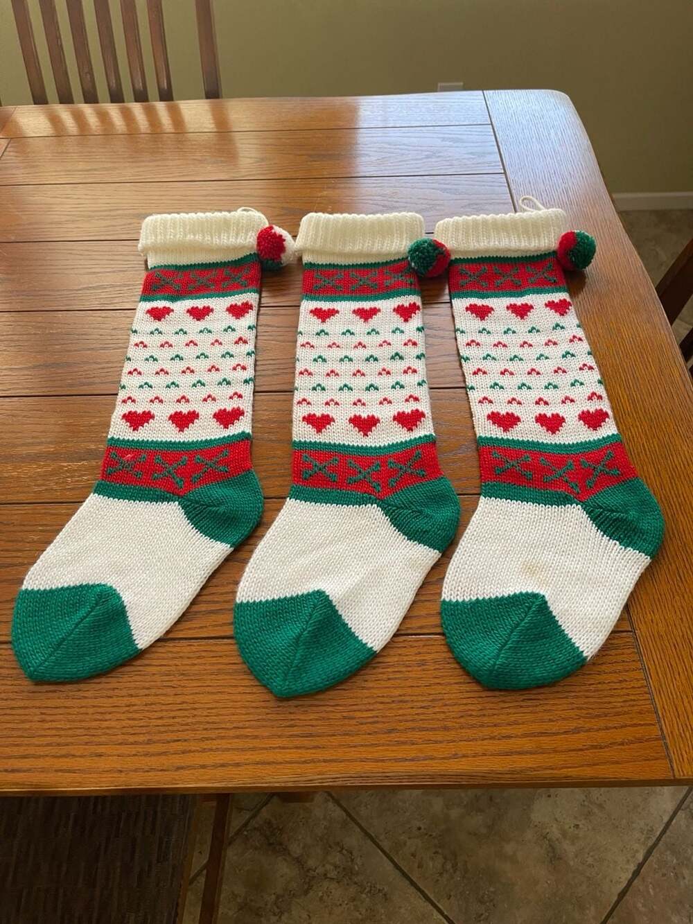 Vintage Hand Knit Christmas Stockings Set Of 3
